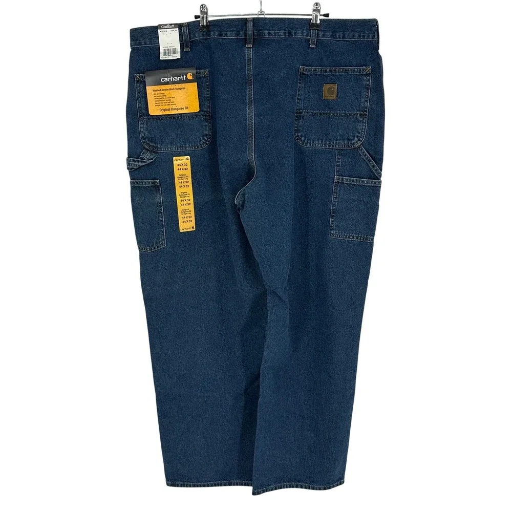 NWT Vntg Carhartt Mens 44x32 Washed Denim Work Dungaree Pants Original‎ Fit Blue